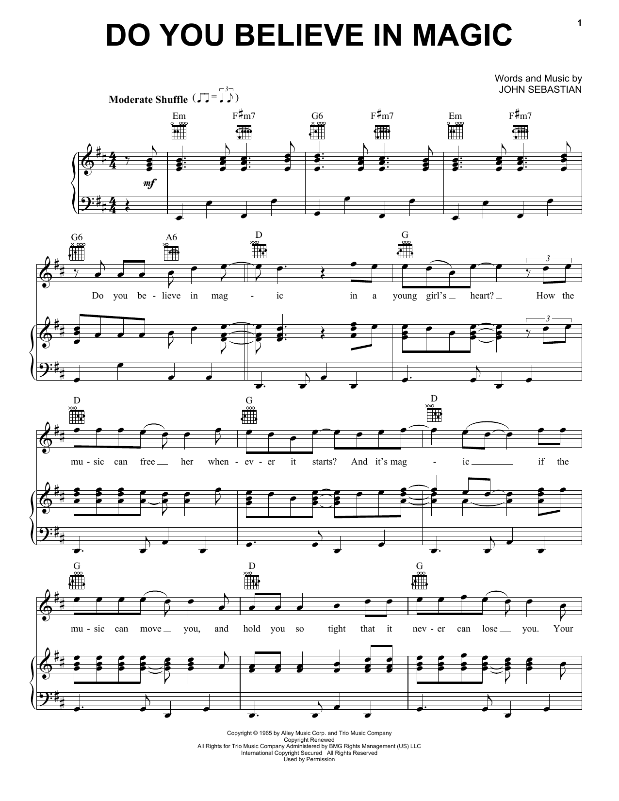 The Lovin' Spoonful Do You Believe In Magic Sheet Music Notes & Chords for Easy Guitar Tab - Download or Print PDF