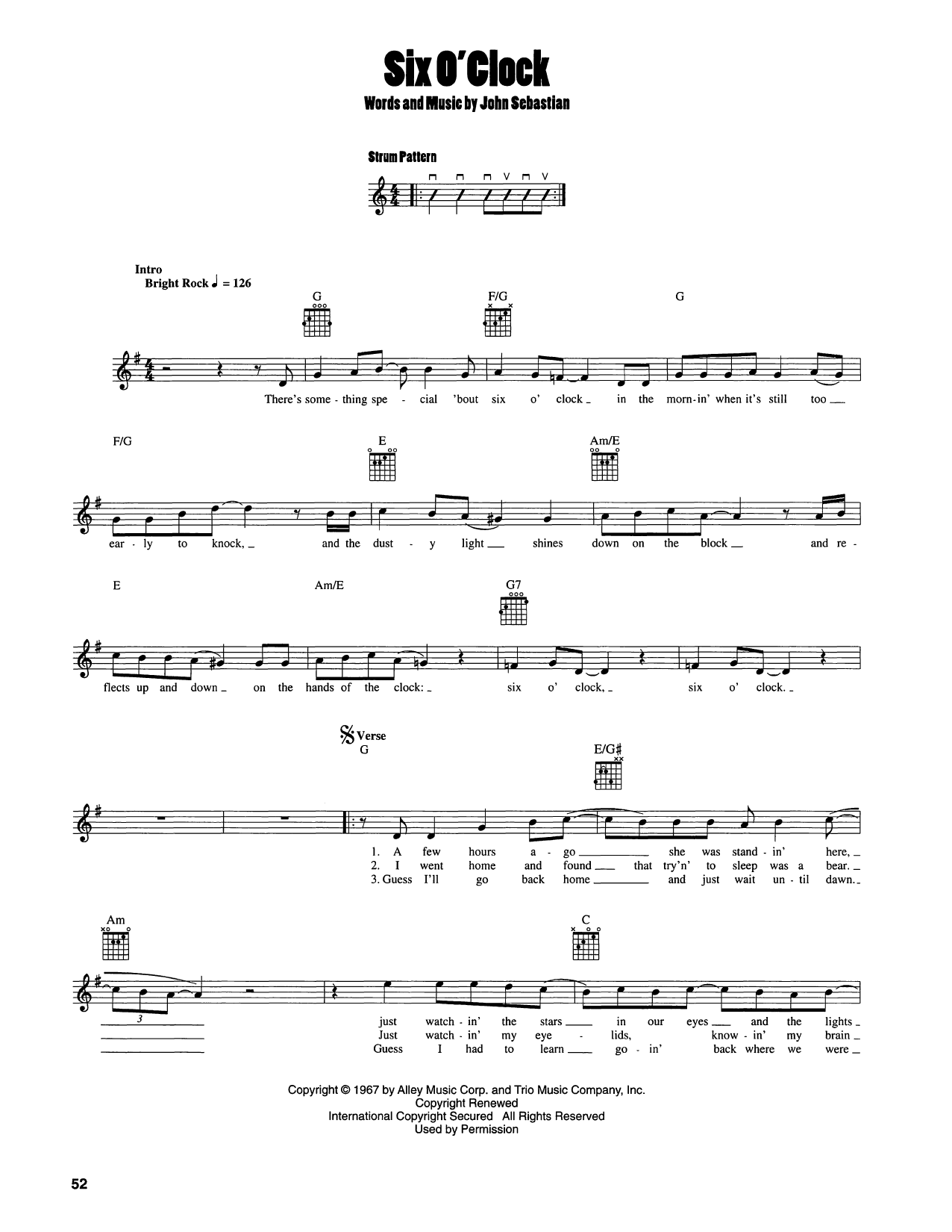 The Lovin' Spoonful Six O'Clock Sheet Music Notes & Chords for Easy Guitar - Download or Print PDF