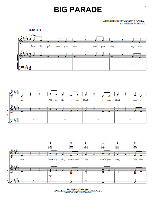 The Lumineers Big Parade Sheet Music Notes & Chords for Guitar Tab - Download or Print PDF