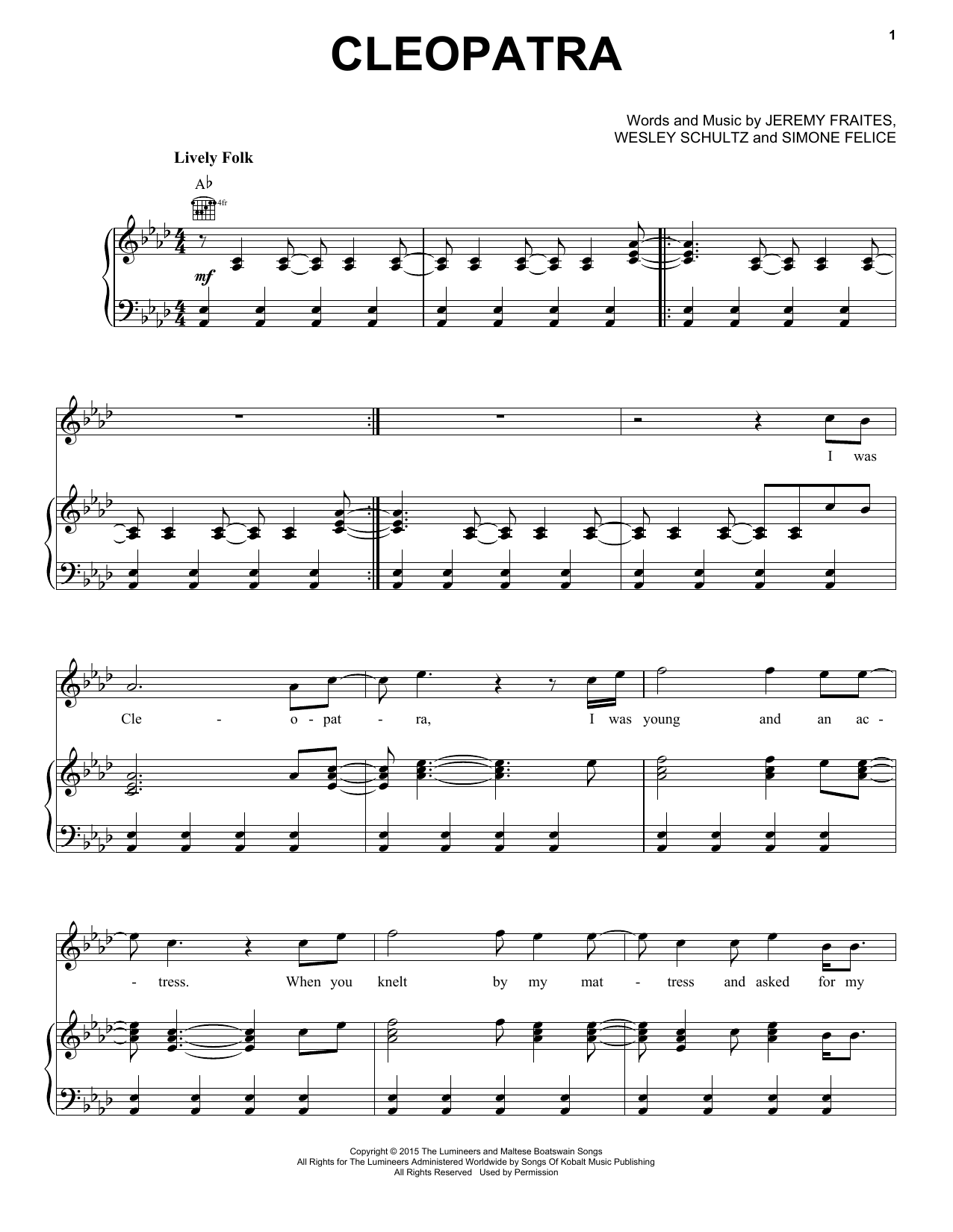 The Lumineers Cleopatra Sheet Music Notes & Chords for Ukulele - Download or Print PDF