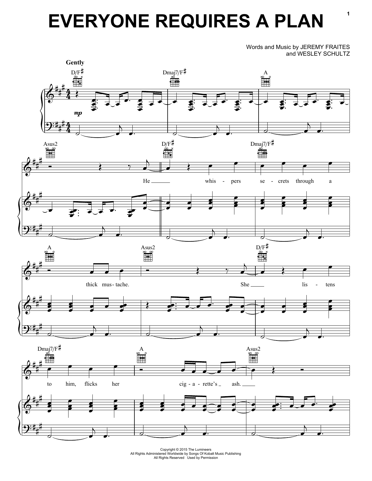 The Lumineers Everyone Requires A Plan Sheet Music Notes & Chords for Piano, Vocal & Guitar (Right-Hand Melody) - Download or Print PDF