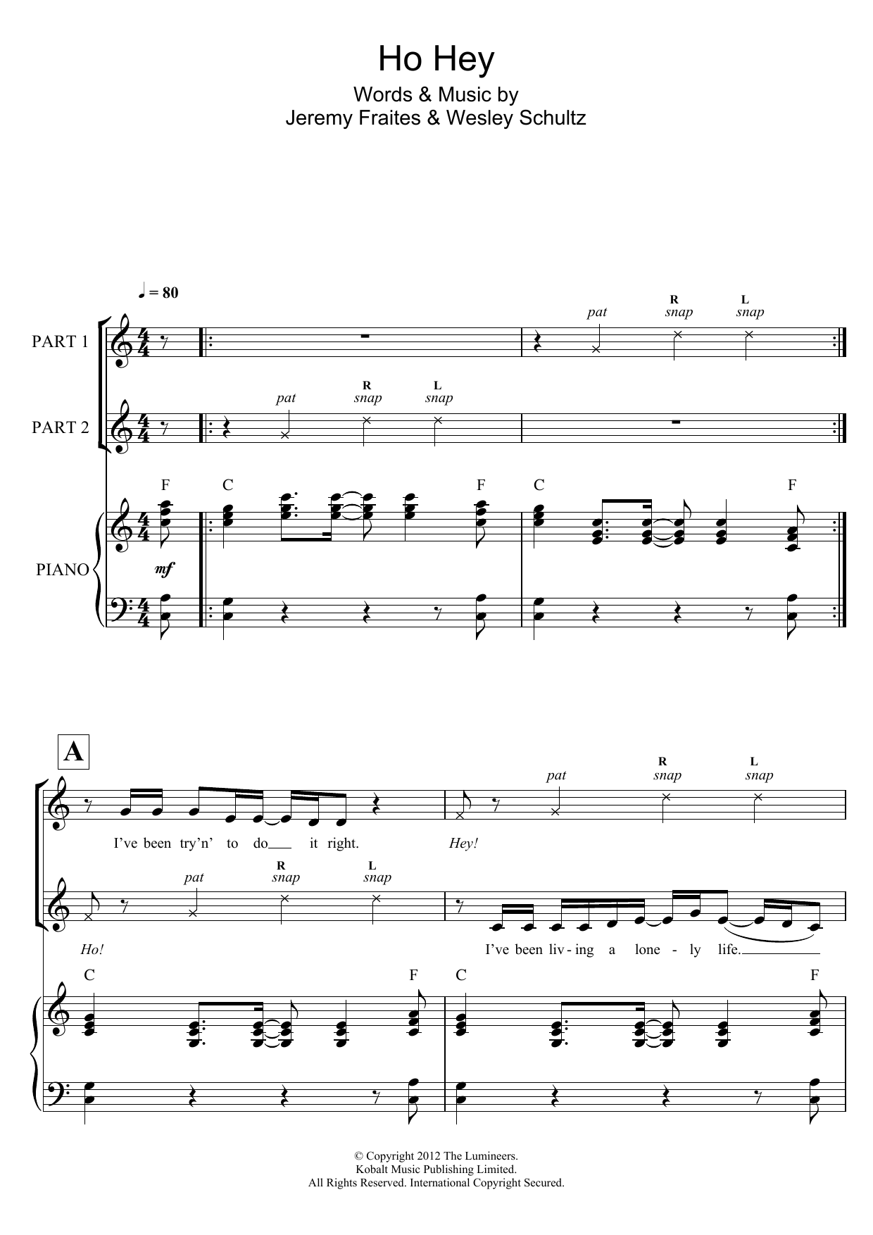 The Lumineers Ho Hey (arr. Rick Hein) Sheet Music Notes & Chords for 2-Part Choir - Download or Print PDF