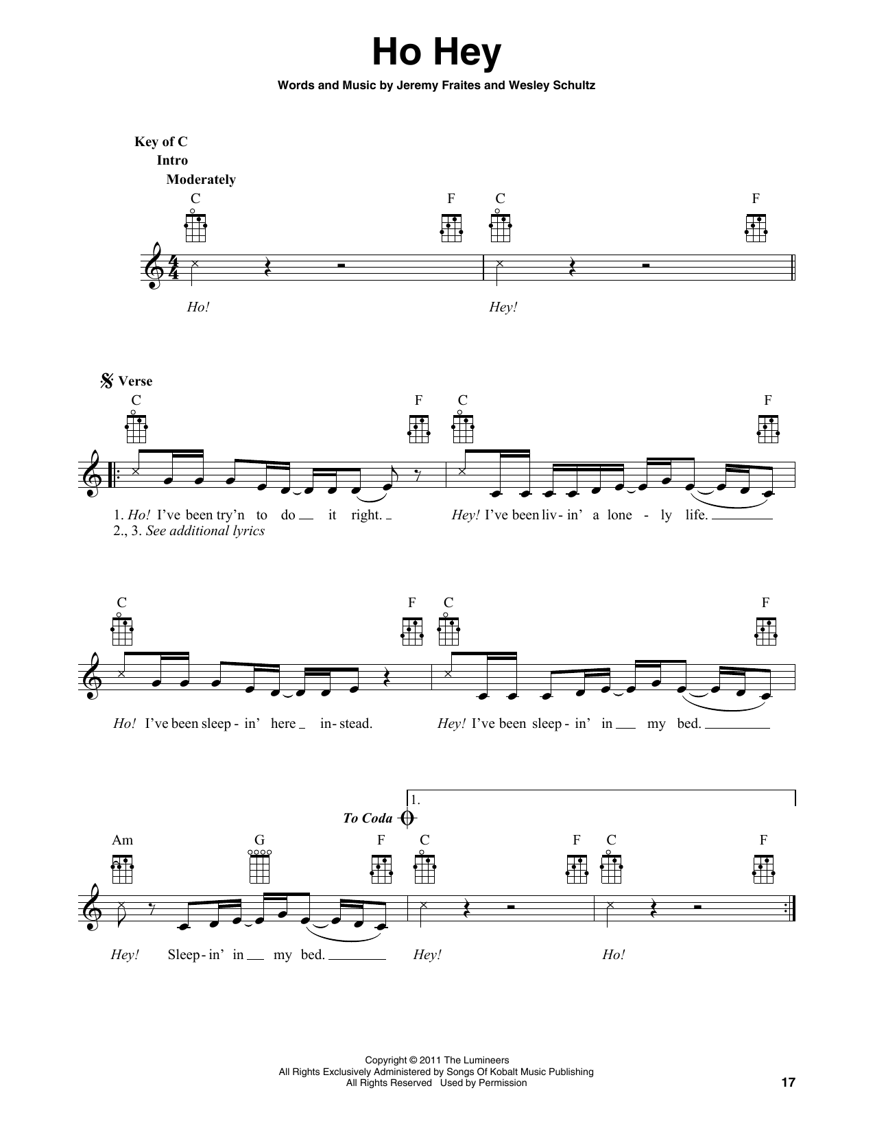 The Lumineers Ho Hey (arr. Fred Sokolow) Sheet Music Notes & Chords for Banjo Tab - Download or Print PDF