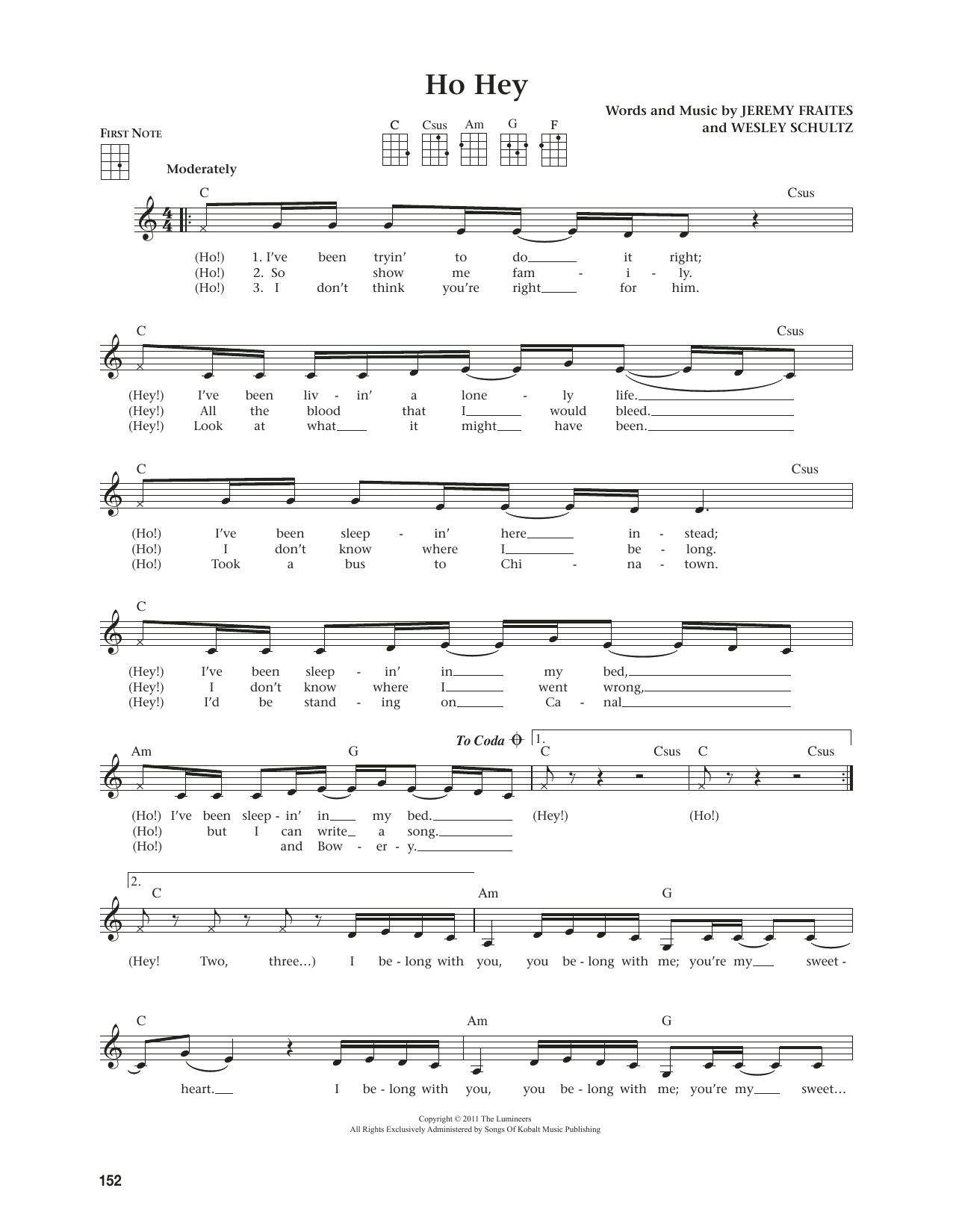 The Lumineers Ho Hey (from The Daily Ukulele) (arr. Jim Beloff) Sheet Music Notes & Chords for Ukulele - Download or Print PDF