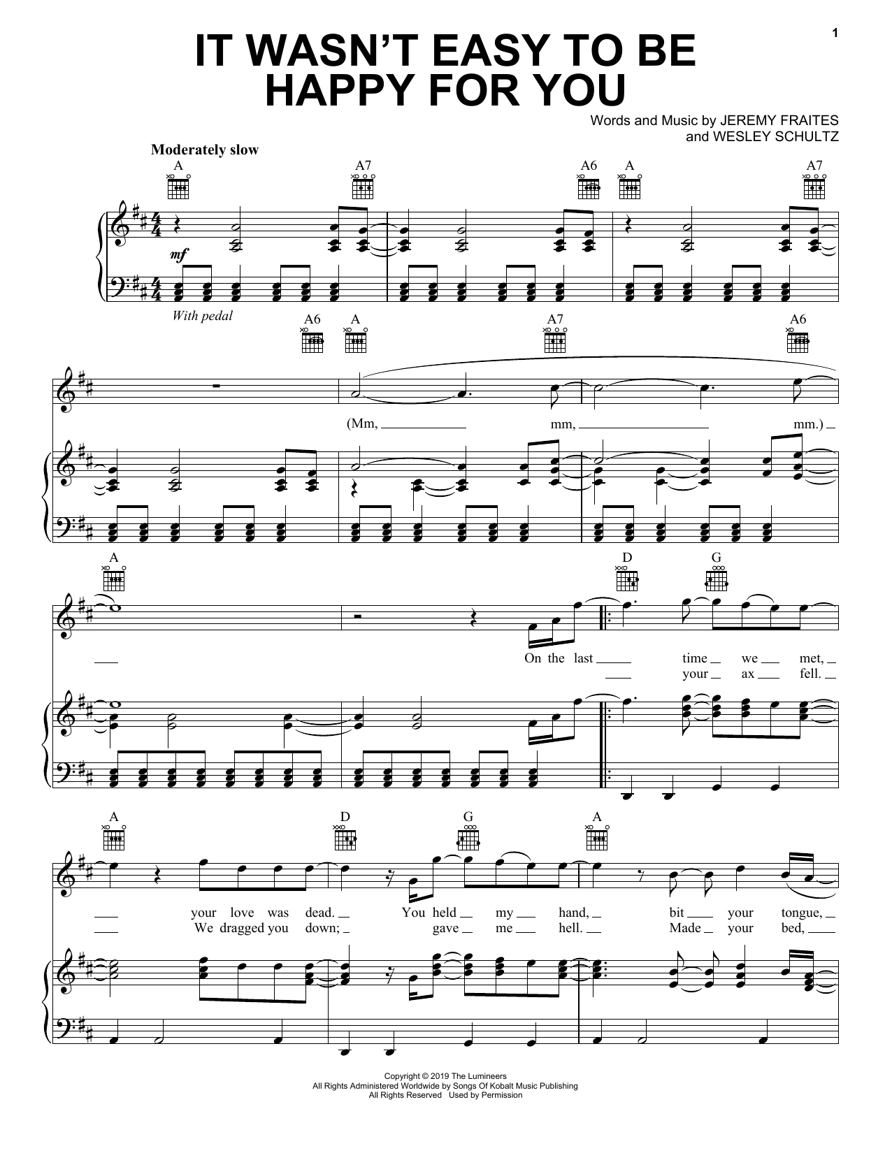 The Lumineers It Wasn't Easy To Be Happy For You Sheet Music Notes & Chords for Easy Piano - Download or Print PDF