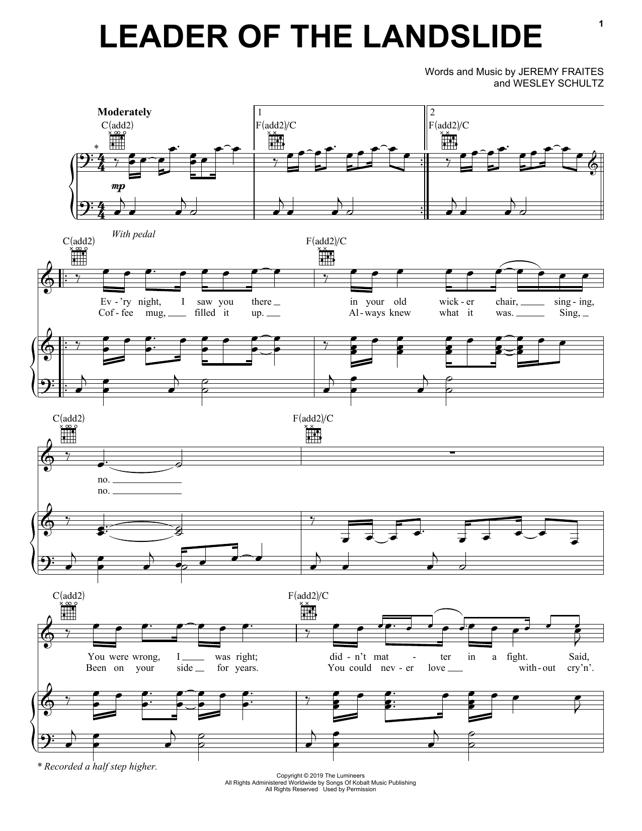 The Lumineers Leader Of The Landslide Sheet Music Notes & Chords for Piano, Vocal & Guitar (Right-Hand Melody) - Download or Print PDF