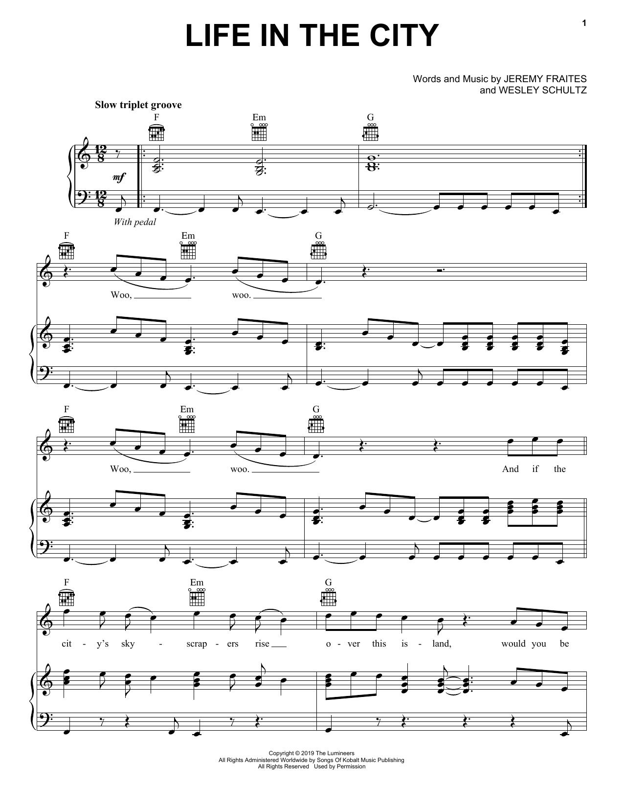 The Lumineers Life In The City Sheet Music Notes & Chords for Easy Piano - Download or Print PDF