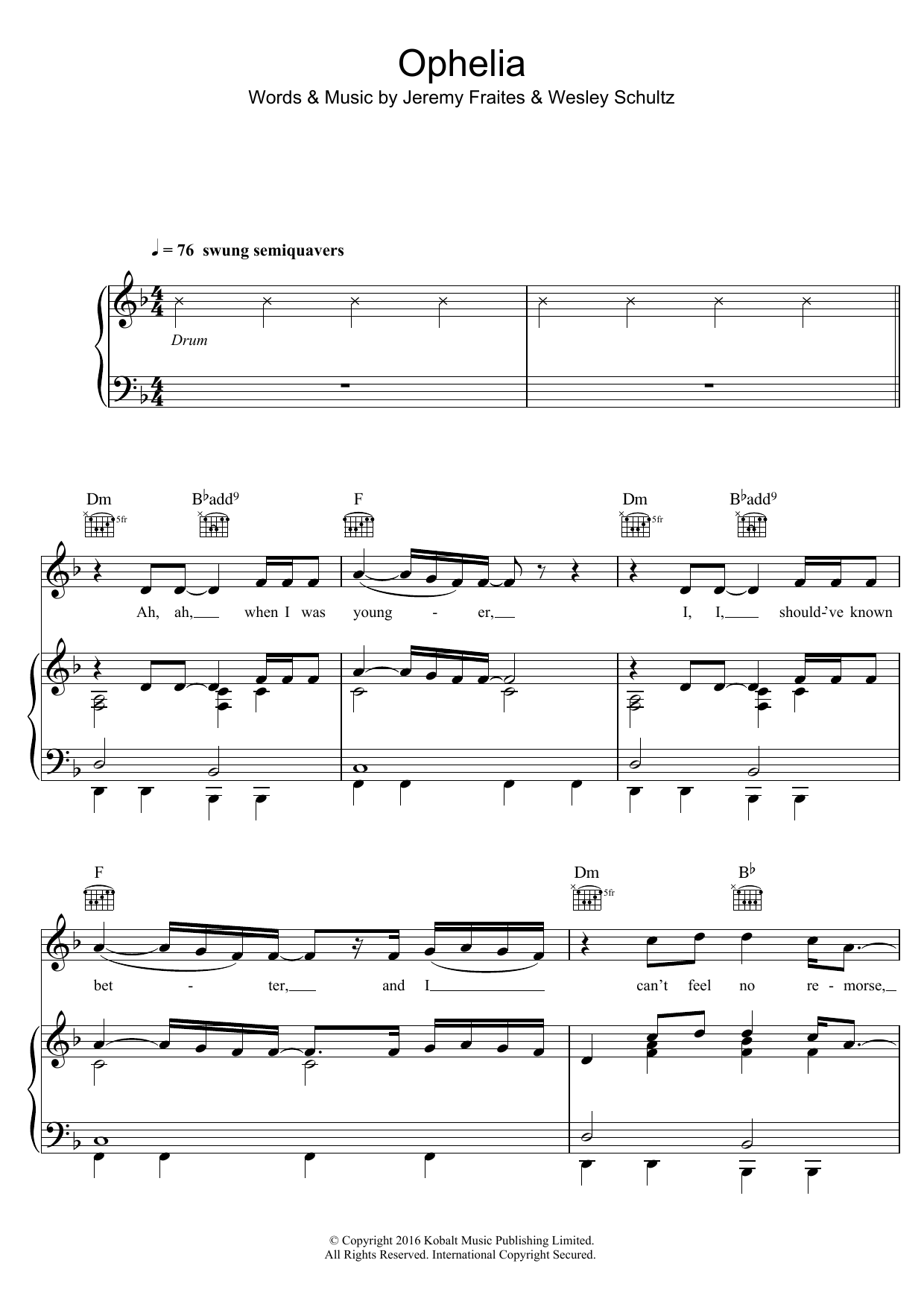 The Lumineers Ophelia Sheet Music Notes & Chords for Easy Piano - Download or Print PDF