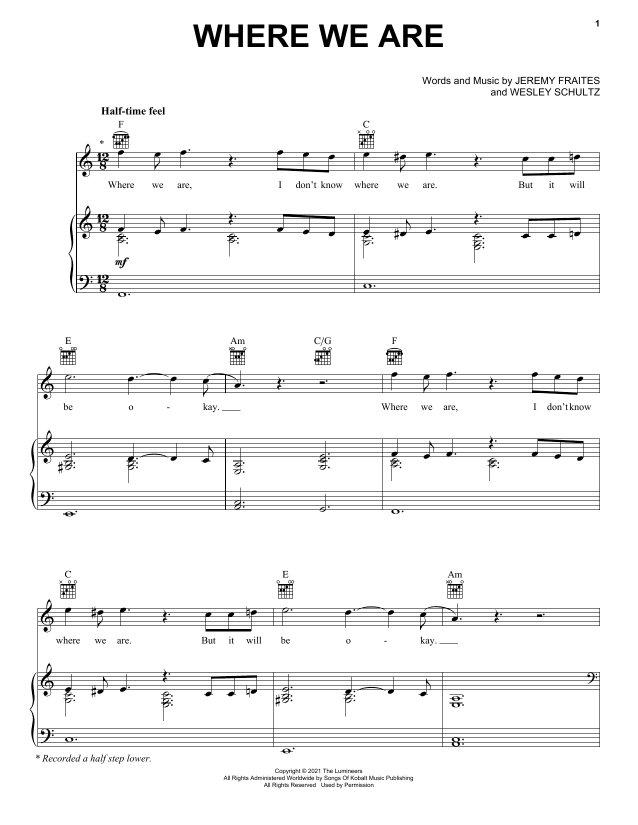 The Lumineers WHERE WE ARE Sheet Music Notes & Chords for Piano, Vocal & Guitar Chords (Right-Hand Melody) - Download or Print PDF