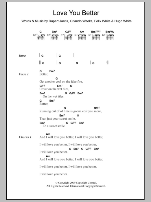 The Maccabees Love You Better Sheet Music Notes & Chords for Lyrics & Chords - Download or Print PDF