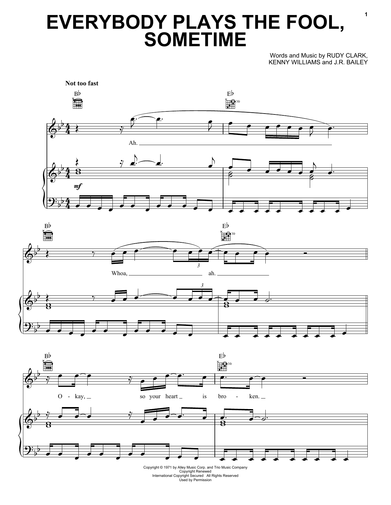 The Main Ingredient Everybody Plays The Fool, Sometime Sheet Music Notes & Chords for Piano, Vocal & Guitar (Right-Hand Melody) - Download or Print PDF