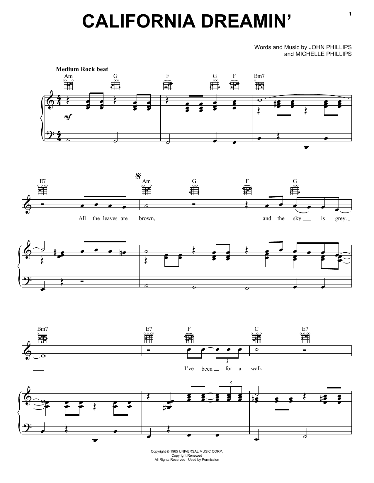 The Mamas & The Papas California Dreamin' Sheet Music Notes & Chords for Ukulele - Download or Print PDF