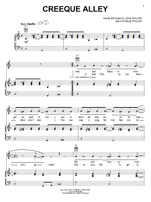 The Mamas & The Papas Creeque Alley Sheet Music Notes & Chords for Melody Line, Lyrics & Chords - Download or Print PDF
