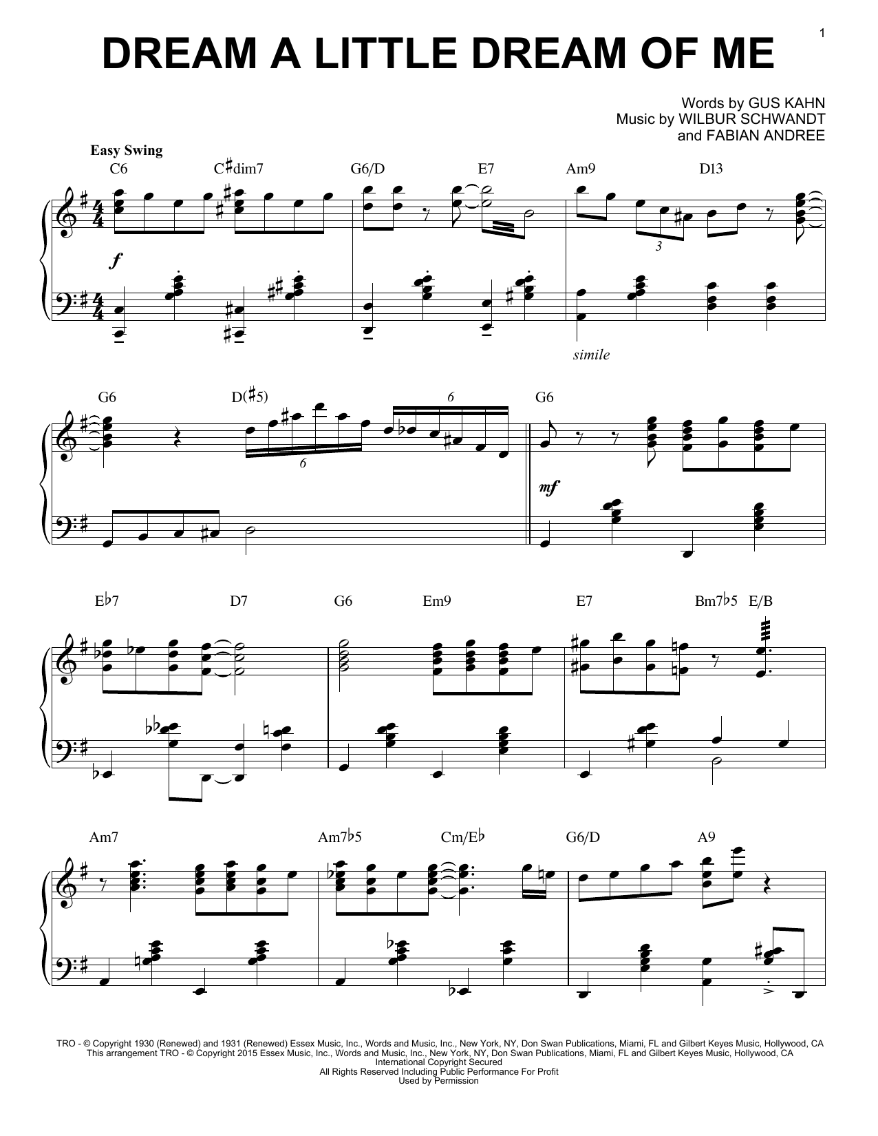 The Mamas & The Papas Dream A Little Dream Of Me [Jazz version] (arr. Brent Edstrom) Sheet Music Notes & Chords for Piano - Download or Print PDF