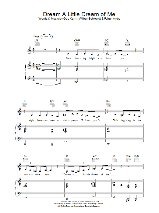 The Mamas & The Papas Dream A Little Dream Of Me Sheet Music Notes & Chords for Melody Line, Lyrics & Chords - Download or Print PDF