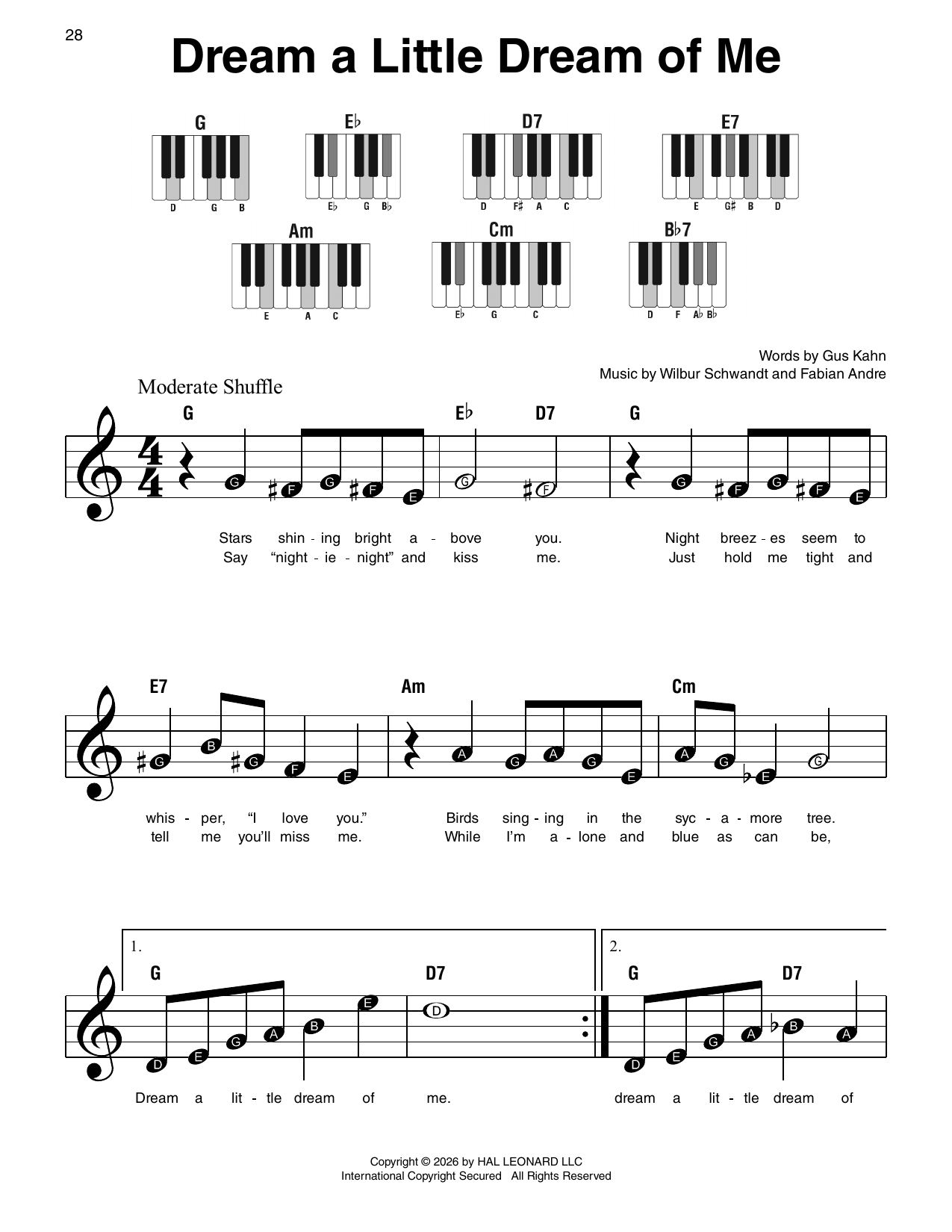 The Mamas & The Papas Dream A Little Dream Of Me Sheet Music Notes & Chords for Super Easy Piano - Download or Print PDF