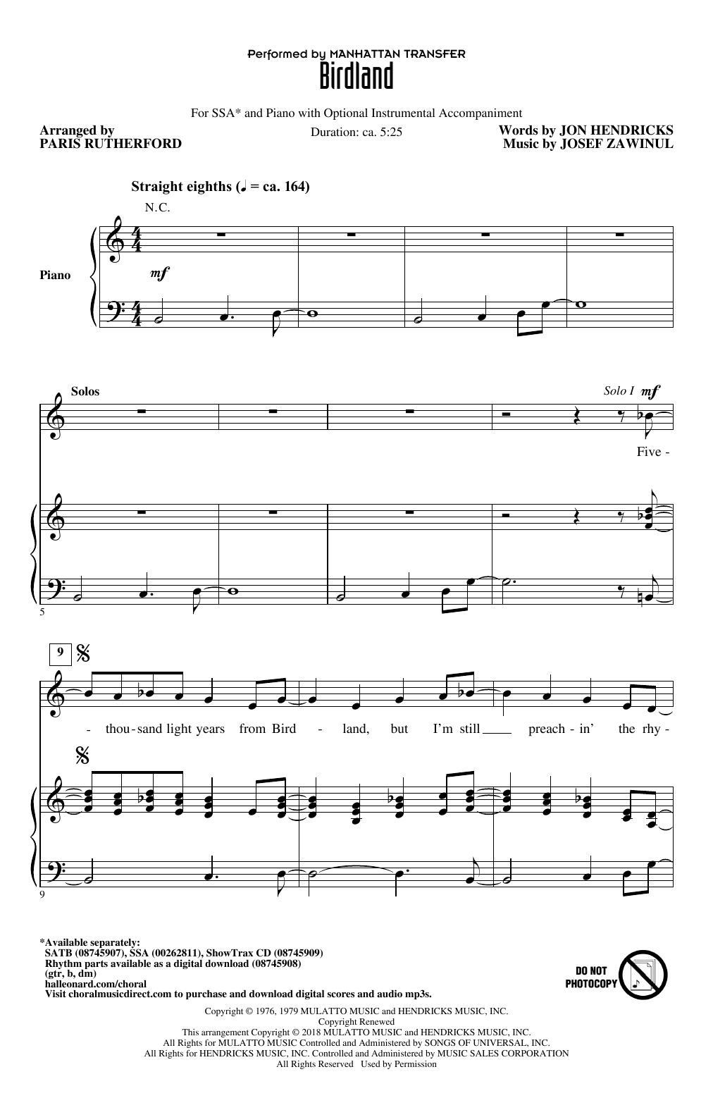 The Manhattan Transfer Birdland (arr. Paris Rutherford) Sheet Music Notes & Chords for SSA - Download or Print PDF
