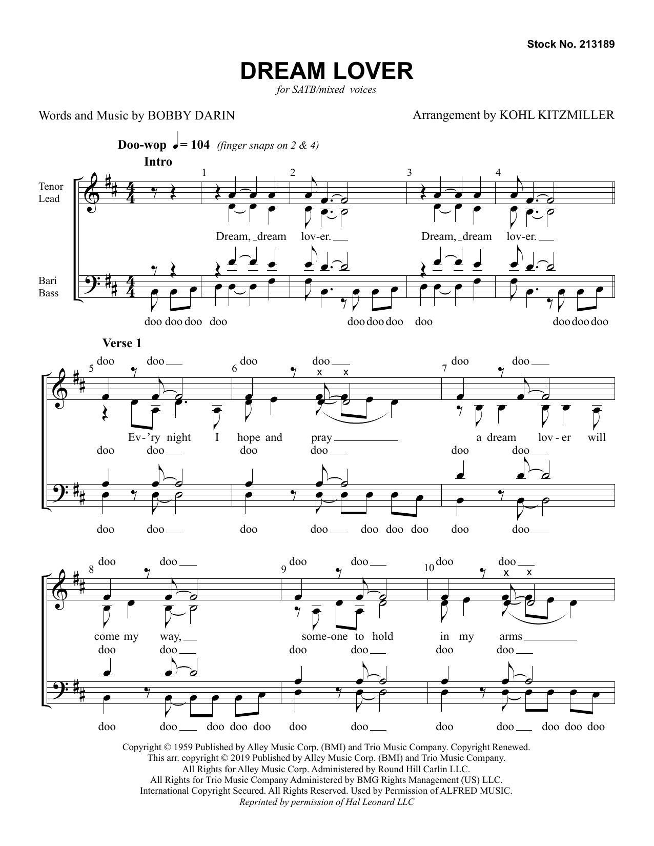 The Manhattan Transfer Dream Lover (arr. Kohl Kitzmiller) Sheet Music Notes & Chords for SATB Choir - Download or Print PDF