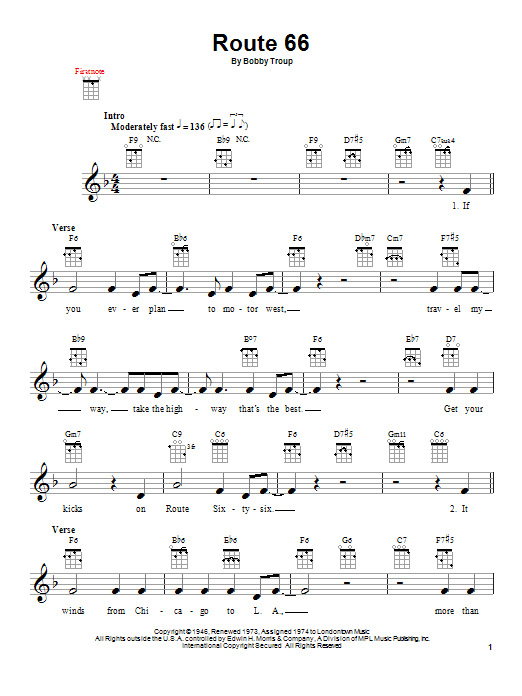 The Manhattan Transfer Route 66 Sheet Music Notes & Chords for Ukulele - Download or Print PDF
