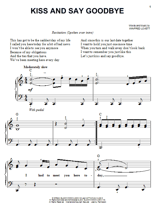 The Manhattans Kiss And Say Goodbye sheet music notes and chords. Download Printable PDF.