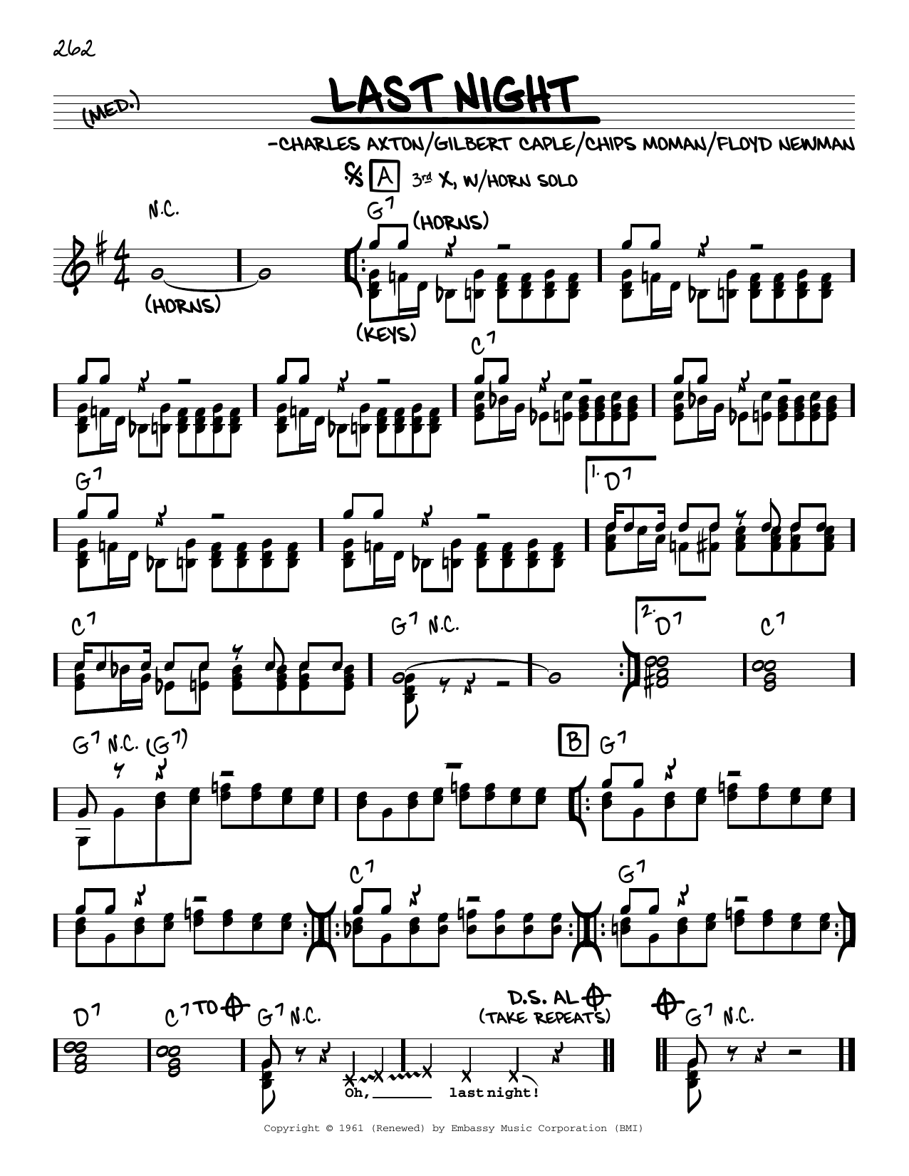 The Mar-Keys Last Night Sheet Music Notes & Chords for Lyrics & Chords - Download or Print PDF