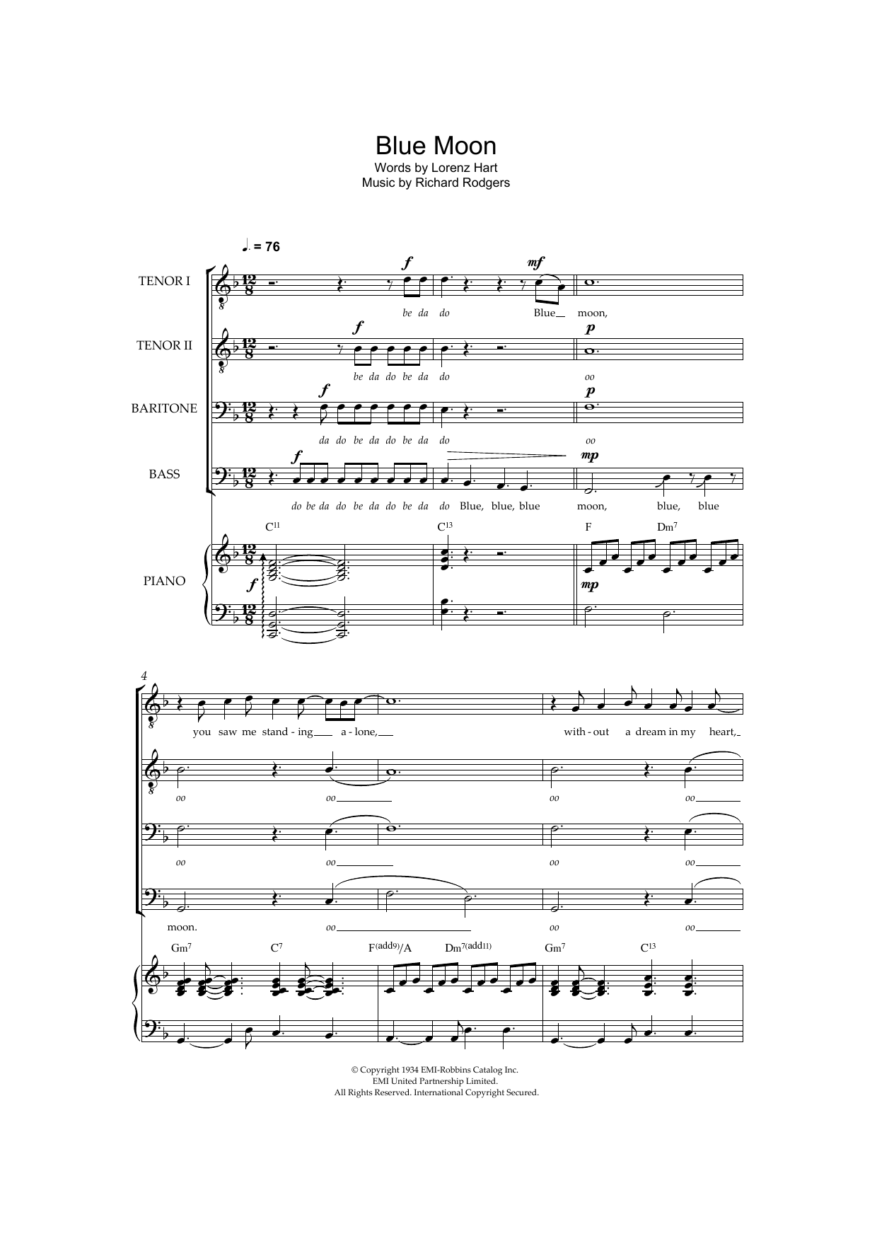 The Marcels Blue Moon (arr. Simon Foxley) Sheet Music Notes & Chords for SATB - Download or Print PDF