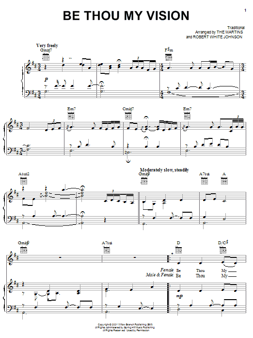 The Martins Be Thou My Vision Sheet Music Notes & Chords for Piano, Vocal & Guitar (Right-Hand Melody) - Download or Print PDF