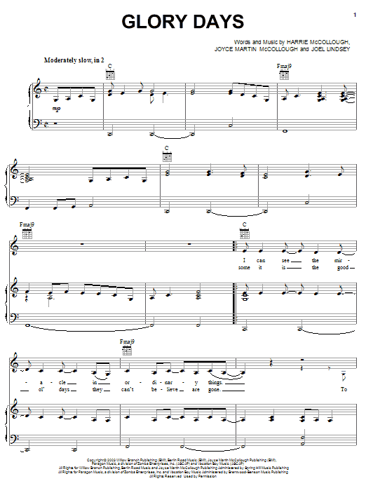 The Martins Glory Days Sheet Music Notes & Chords for Piano, Vocal & Guitar (Right-Hand Melody) - Download or Print PDF