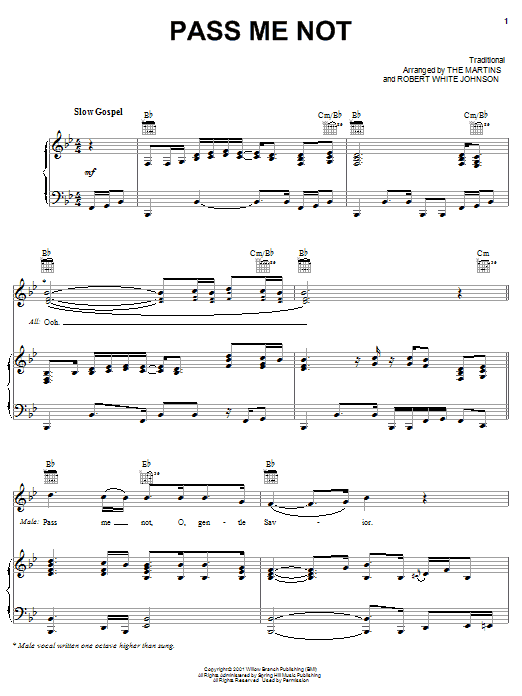The Martins Pass Me Not Sheet Music Notes & Chords for Piano, Vocal & Guitar (Right-Hand Melody) - Download or Print PDF
