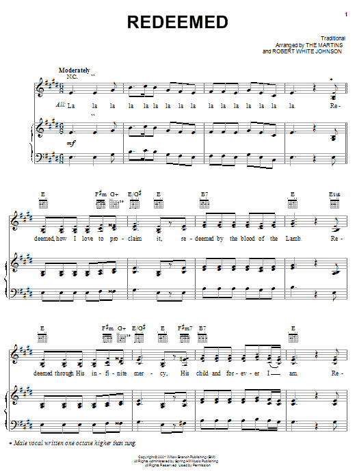 The Martins Redeemed Sheet Music Notes & Chords for Piano, Vocal & Guitar (Right-Hand Melody) - Download or Print PDF
