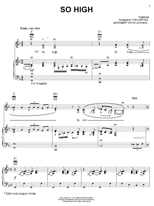 The Martins So High Sheet Music Notes & Chords for Piano, Vocal & Guitar (Right-Hand Melody) - Download or Print PDF