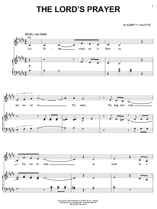 The Martins The Lord's Prayer Sheet Music Notes & Chords for Piano, Vocal & Guitar (Right-Hand Melody) - Download or Print PDF