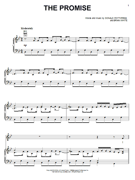 The Martins The Promise Sheet Music Notes & Chords for Piano, Vocal & Guitar (Right-Hand Melody) - Download or Print PDF