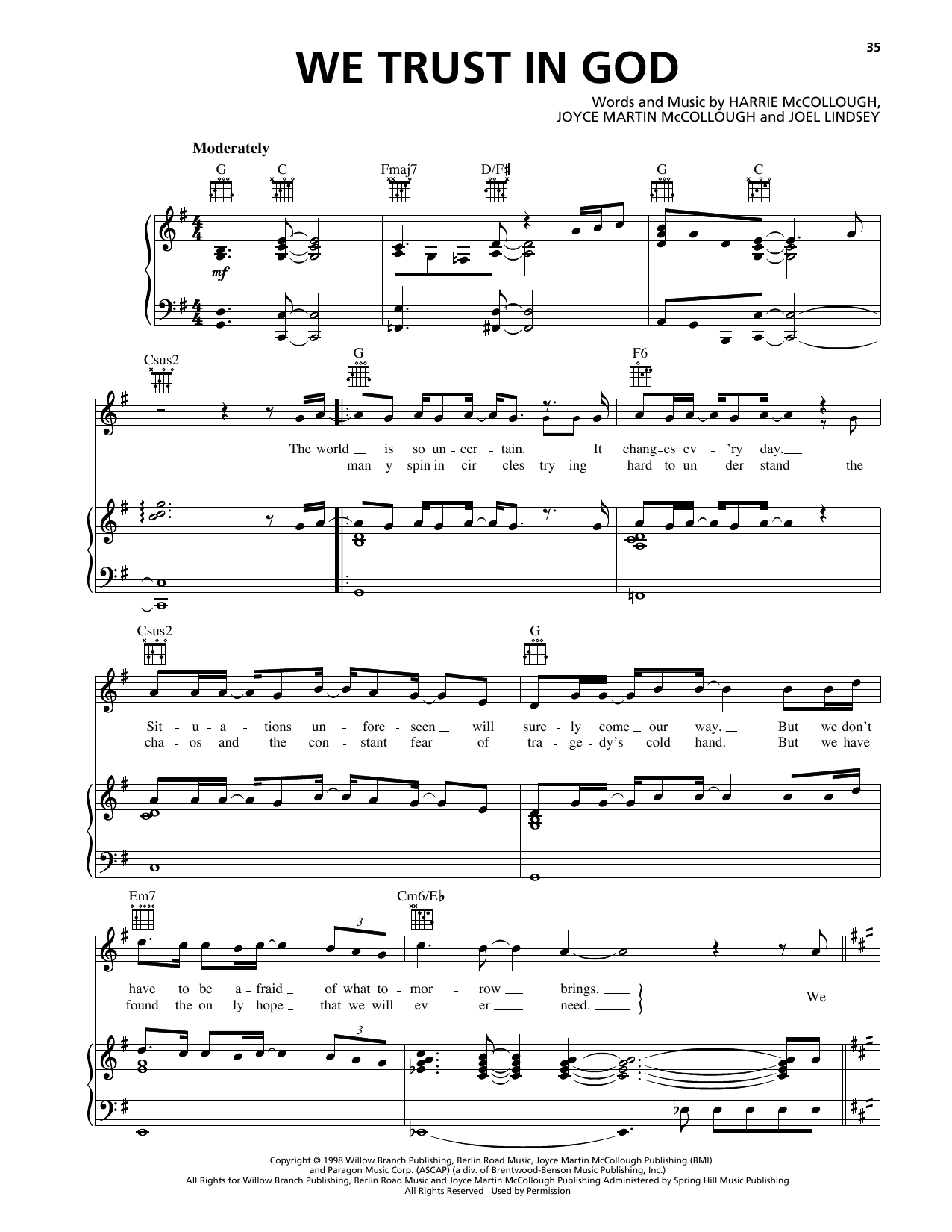The Martins We Trust In God Sheet Music Notes & Chords for Piano, Vocal & Guitar Chords (Right-Hand Melody) - Download or Print PDF