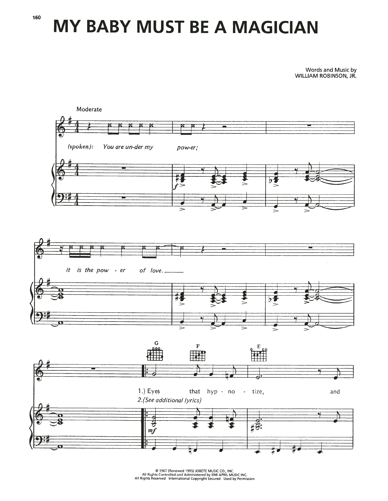 The Marvelettes My Baby Must Be A Magician Sheet Music Notes & Chords for Piano, Vocal & Guitar Chords (Right-Hand Melody) - Download or Print PDF