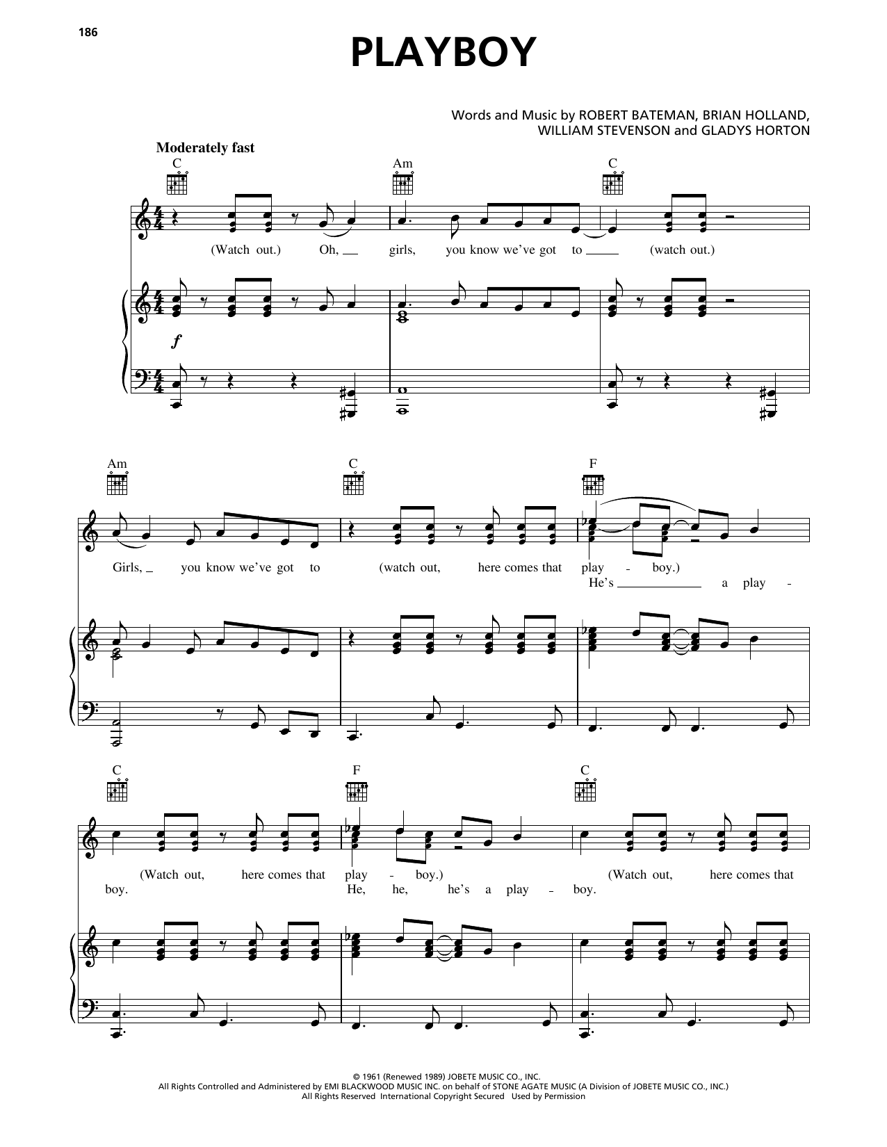 The Marvelettes Playboy Sheet Music Notes & Chords for Piano, Vocal & Guitar Chords (Right-Hand Melody) - Download or Print PDF