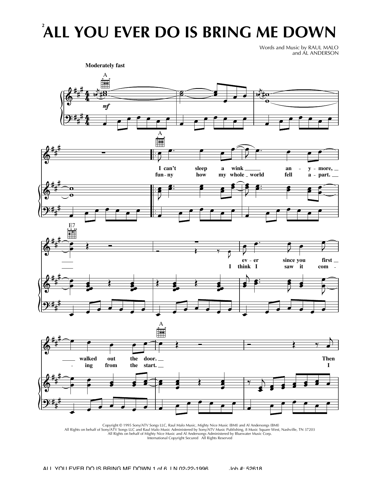 The Mavericks All You Ever Do Is Bring Me Down (feat. Flaco Jimenez) Sheet Music Notes & Chords for Piano, Vocal & Guitar (Right-Hand Melody) - Download or Print PDF