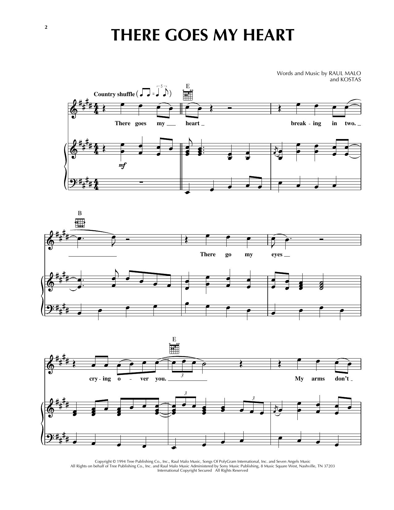 The Mavericks There Goes My Heart Sheet Music Notes & Chords for Piano, Vocal & Guitar (Right-Hand Melody) - Download or Print PDF