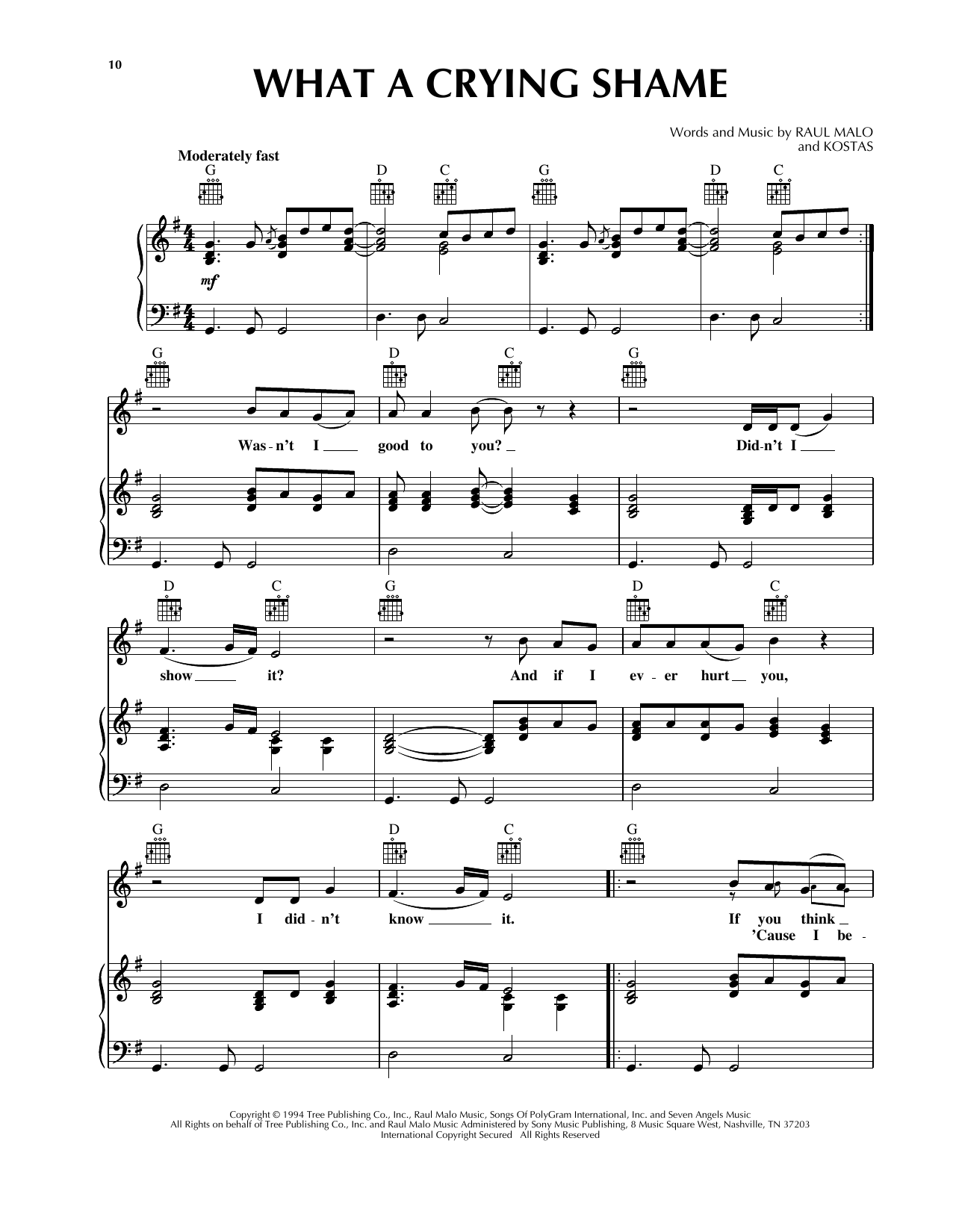 The Mavericks What A Crying Shame Sheet Music Notes & Chords for Piano, Vocal & Guitar (Right-Hand Melody) - Download or Print PDF
