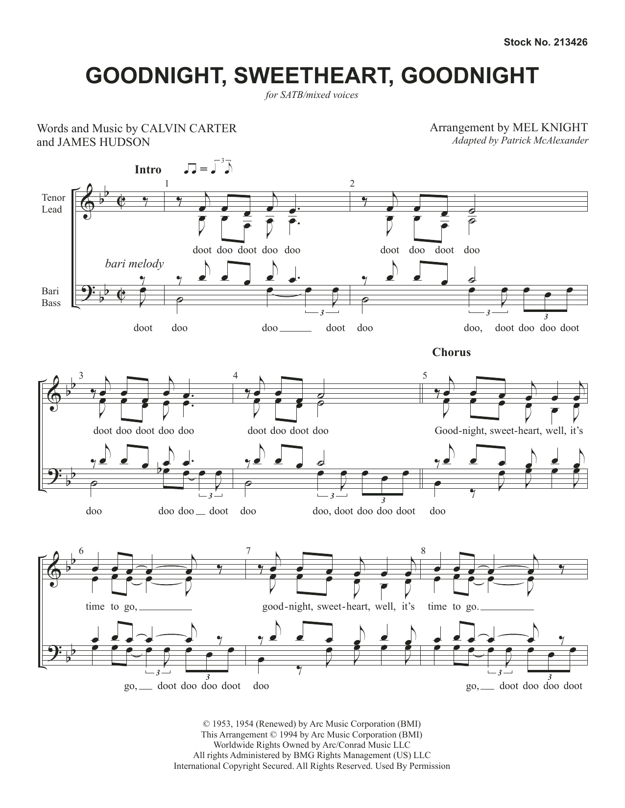 The McGuire Sisters Goodnight, Sweetheart, Goodnight (arr. Mel Knight) Sheet Music Notes & Chords for SATB Choir - Download or Print PDF