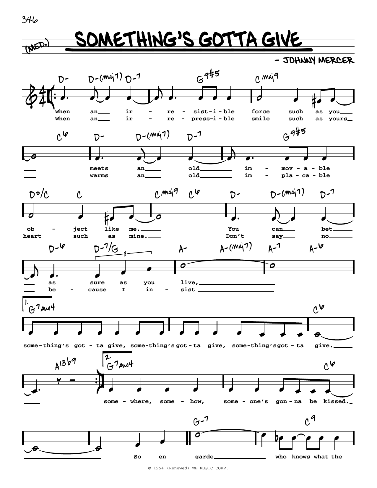 The McGuire Sisters Something's Gotta Give (High Voice) Sheet Music Notes & Chords for Real Book – Melody, Lyrics & Chords - Download or Print PDF