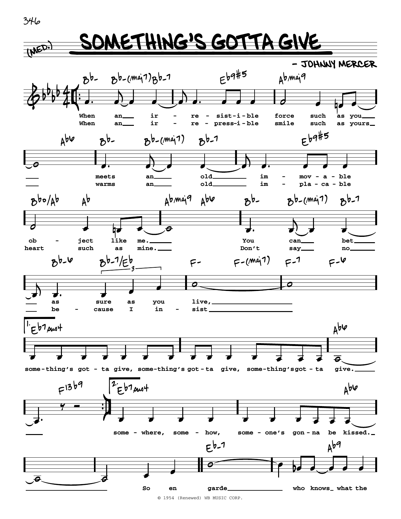 The McGuire Sisters Something's Gotta Give (Low Voice) Sheet Music Notes & Chords for Real Book – Melody, Lyrics & Chords - Download or Print PDF