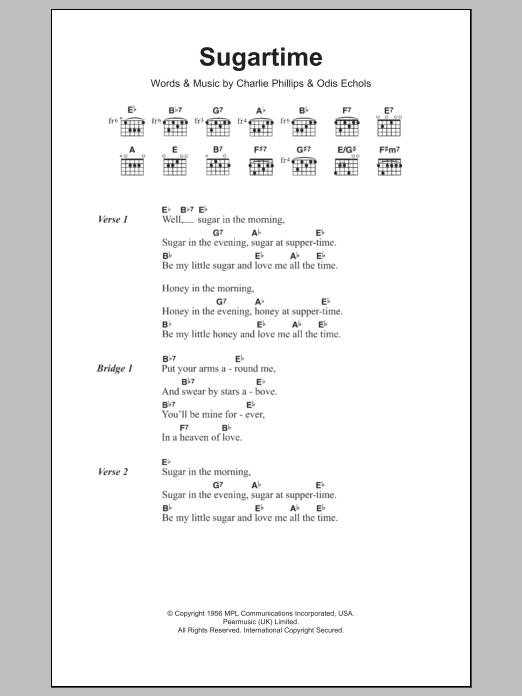 The McGuire Sisters Sugartime Sheet Music Notes & Chords for Guitar Chords/Lyrics - Download or Print PDF