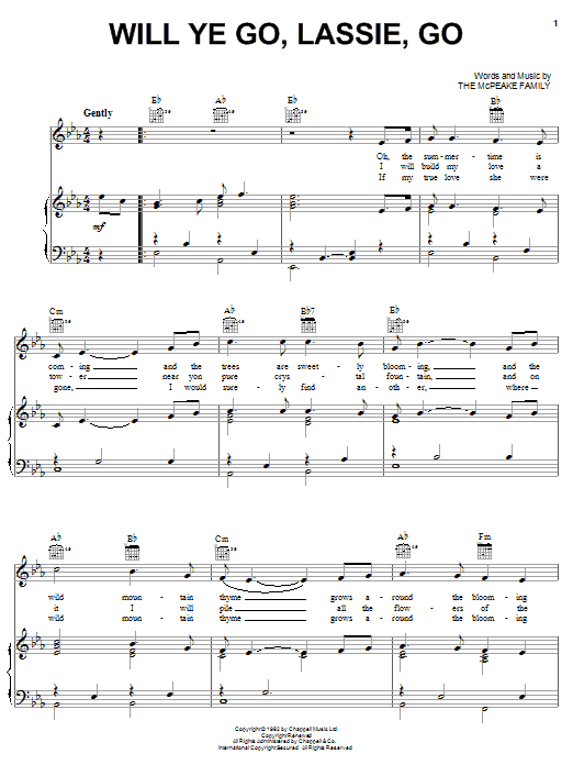 The McPeake Family Will Ye Go, Lassie, Go Sheet Music Notes & Chords for Piano, Vocal & Guitar (Right-Hand Melody) - Download or Print PDF