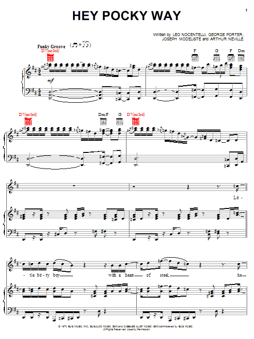 The Meters Hey Pocky Way Sheet Music Notes & Chords for Piano, Vocal & Guitar (Right-Hand Melody) - Download or Print PDF