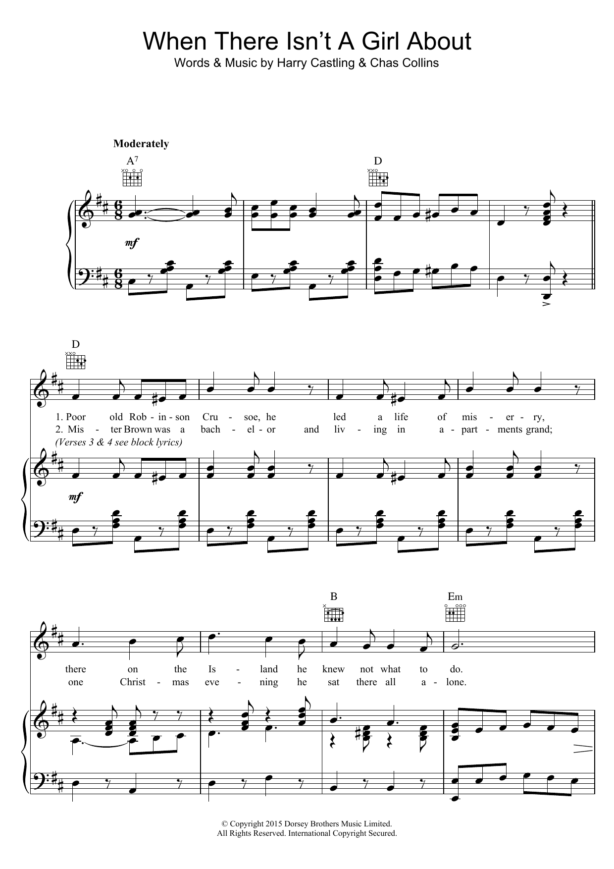 The Michael John Singers When There Isn't A Girl About Sheet Music Notes & Chords for Piano, Vocal & Guitar (Right-Hand Melody) - Download or Print PDF