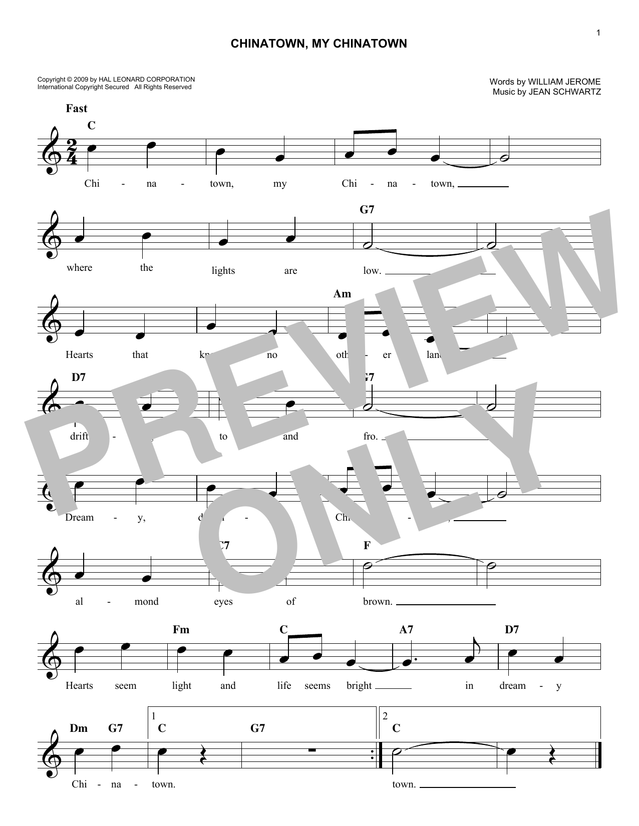 The Mills Brothers Chinatown, My Chinatown Sheet Music Notes & Chords for Melody Line, Lyrics & Chords - Download or Print PDF