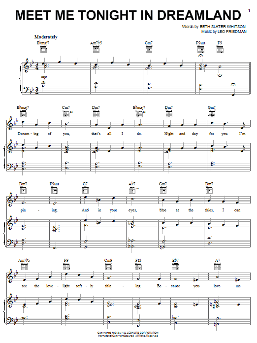 The Mills Brothers Meet Me Tonight In Dreamland Sheet Music Notes & Chords for Piano, Vocal & Guitar (Right-Hand Melody) - Download or Print PDF