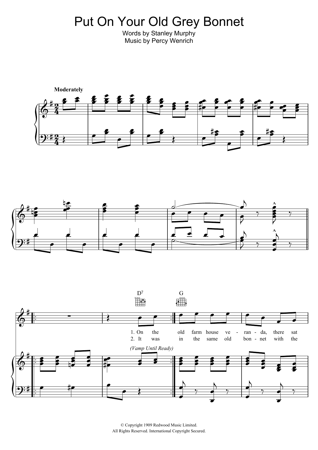 The Mills Brothers Put On Your Old Grey Bonnet Sheet Music Notes & Chords for Piano, Vocal & Guitar (Right-Hand Melody) - Download or Print PDF