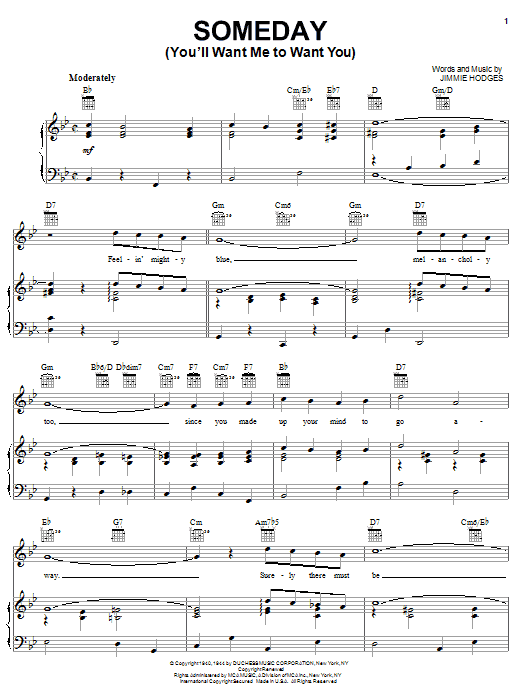 The Mills Brothers Someday (You'll Want Me To Want You) Sheet Music Notes & Chords for Piano, Vocal & Guitar (Right-Hand Melody) - Download or Print PDF